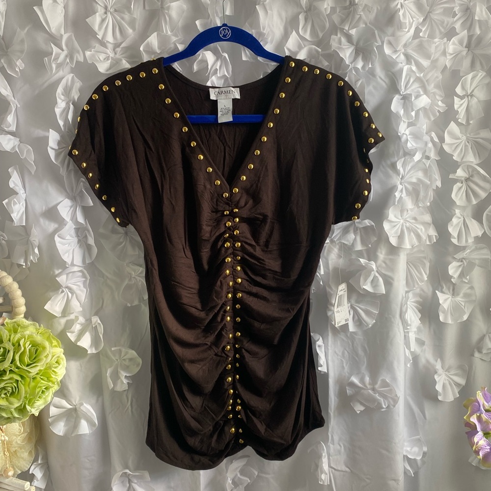 Carmen Marc Valvo Brown Rushed Top